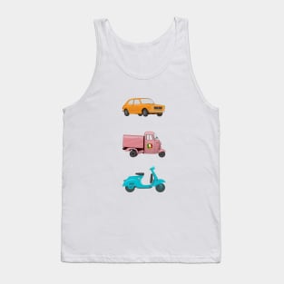 Iconic Italian Vehicles - Scooter, Rikshaw and Car Tank Top